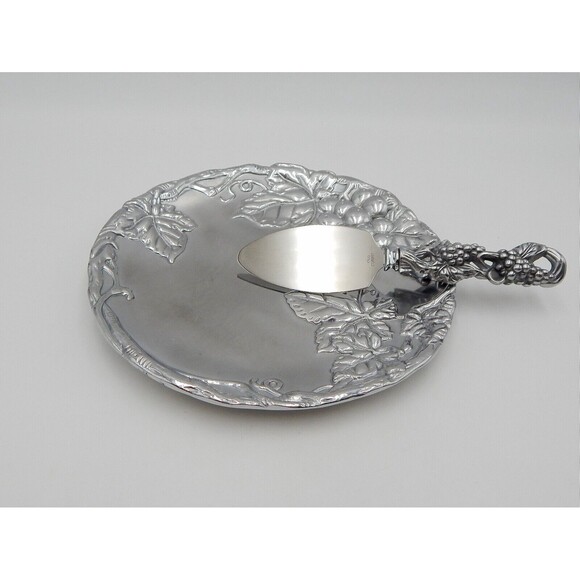 Arthur Court Cheese Set Tray Plate & Spreader Knife Grapes Leaves 2000 Design - Picture 1 of 10